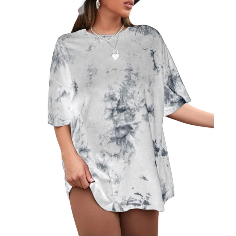 Avanova Women's Grey Tie Dye Oversized Tee Short Sleeve Summer T Shirt Large